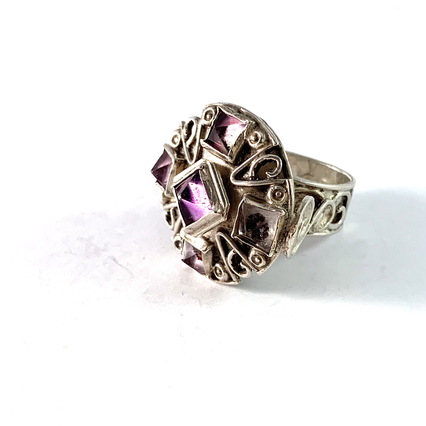 MATL Matilde Poulat, Mexico Vintage c 1950 Bold Sterling Silver Amethyst Ring