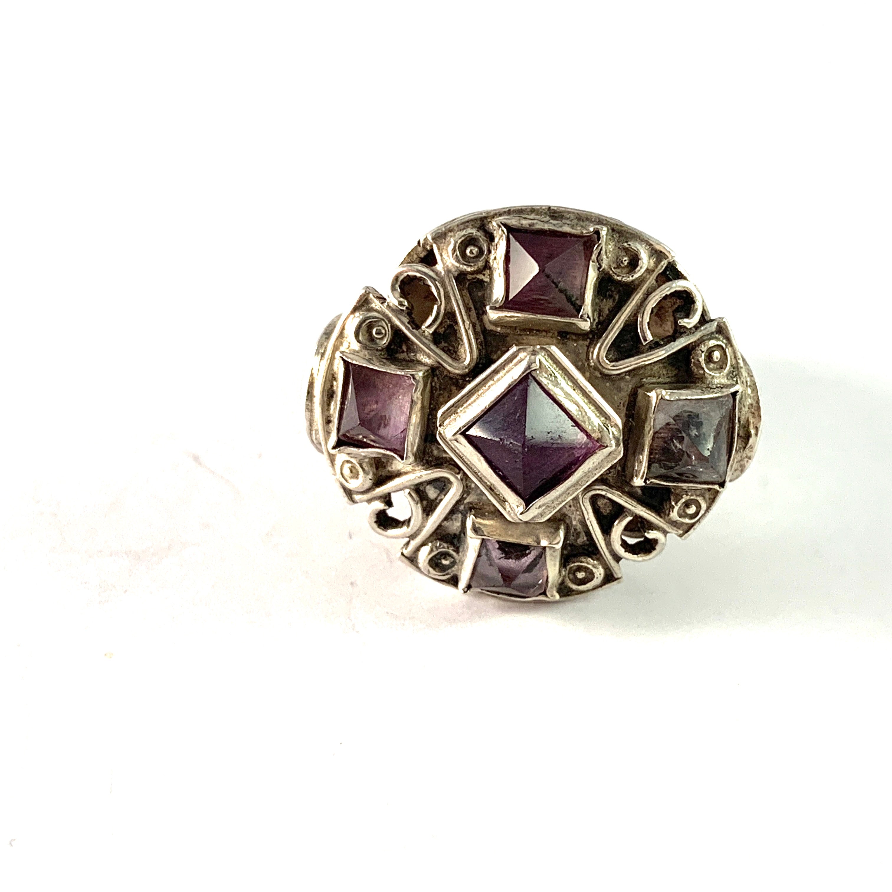 MATL Matilde Poulat, Mexico Vintage c 1950 Bold Sterling Silver Amethyst Ring