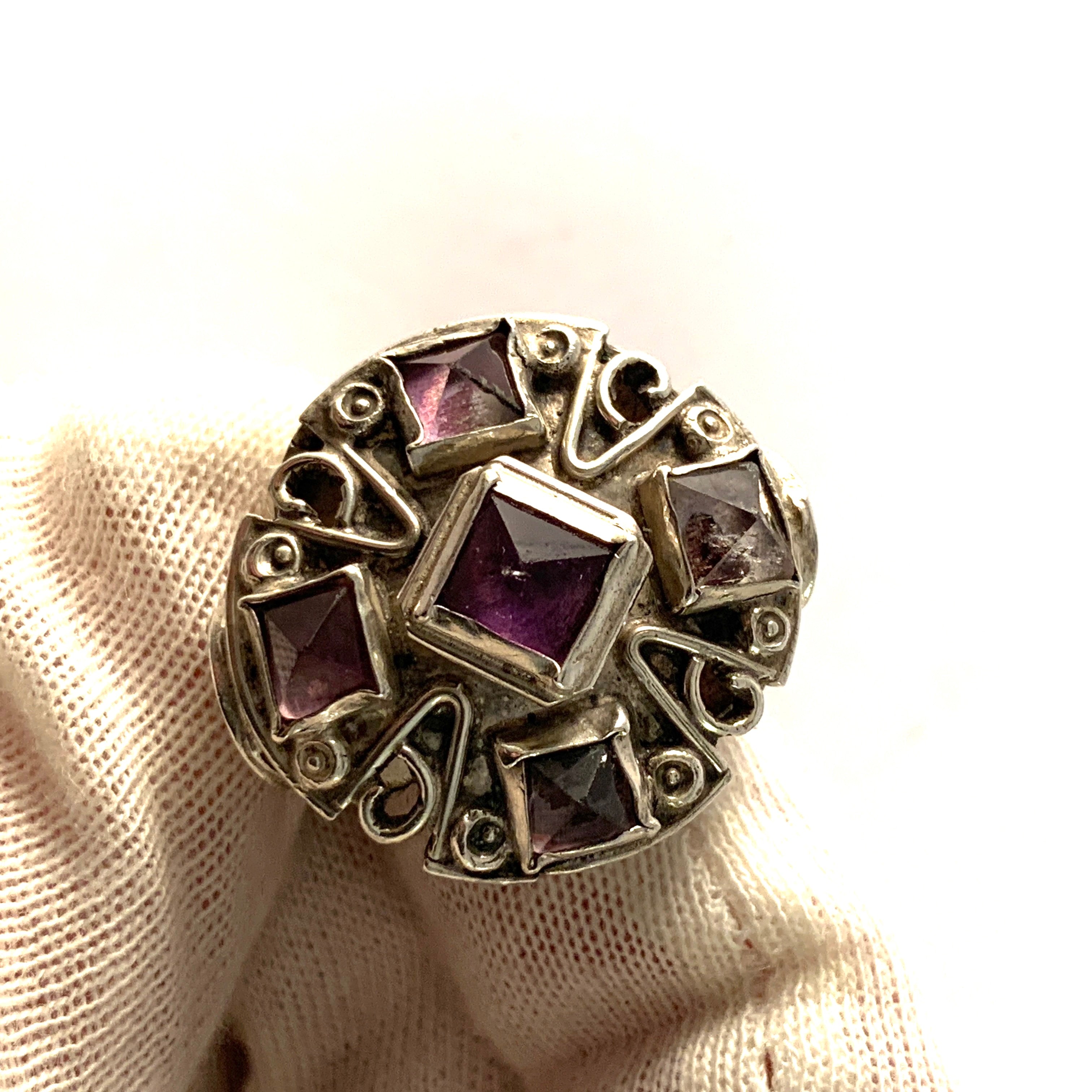 MATL Matilde Poulat, Mexico Vintage c 1950 Bold Sterling Silver Amethyst Ring