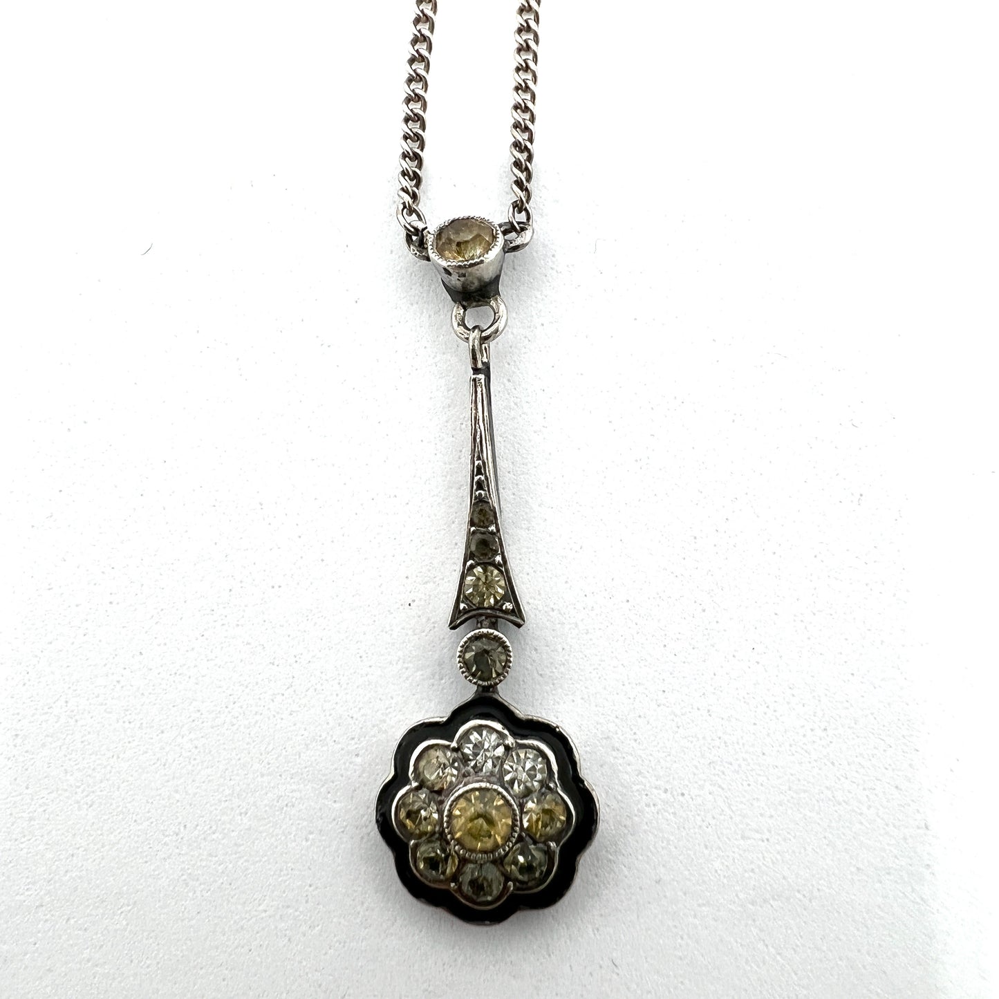 Knoll & Pregizer, Germany 1920s 830 Silver Enamel Paste Stone Pendant Necklace.