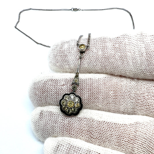 Knoll & Pregizer, Germany 1920s 830 Silver Enamel Paste Stone Pendant Necklace.