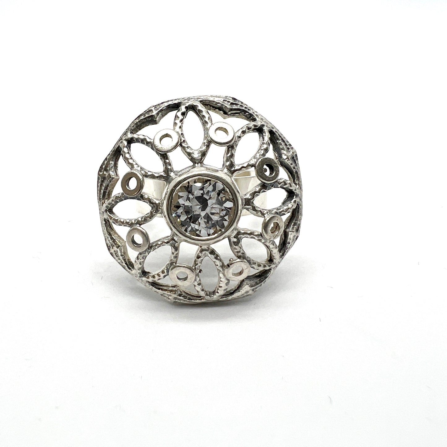 Salovaara, Finland 1971. Vintage Sterling Silver Rock Crystal Ring.