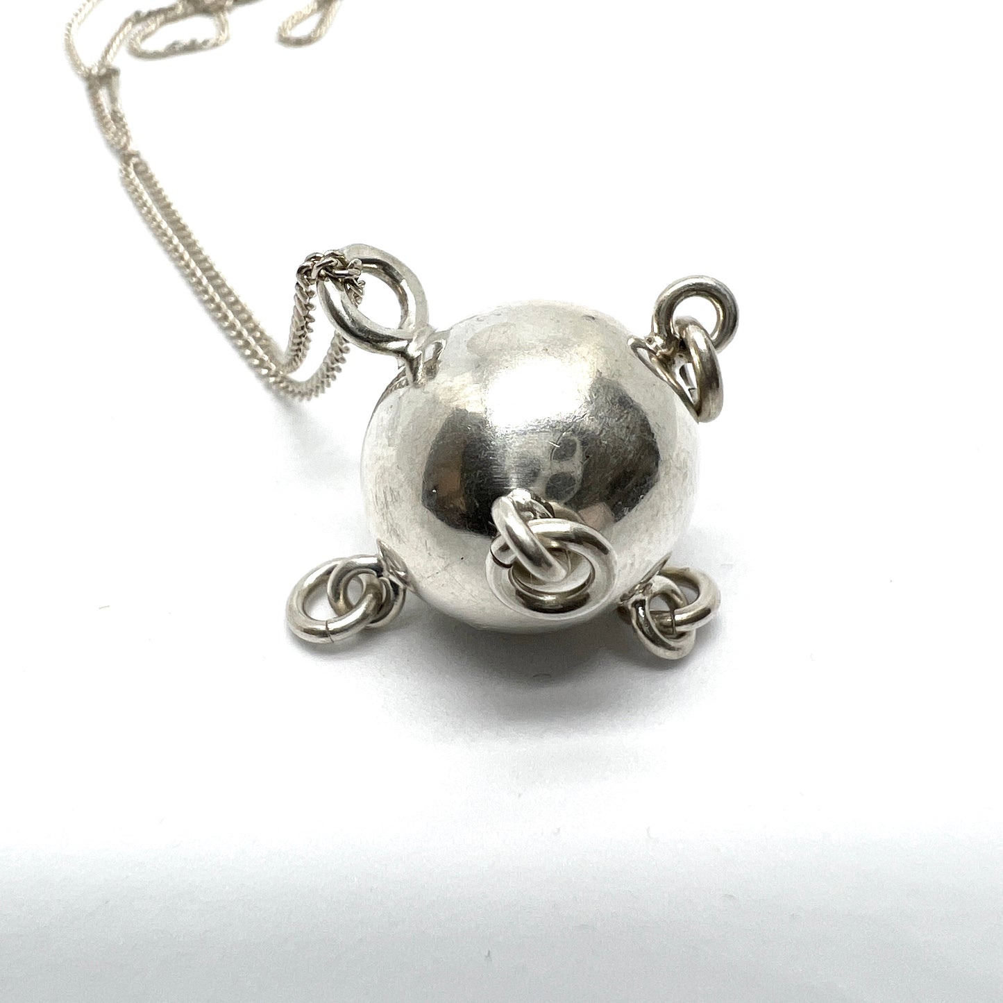 RKR, Finland 1975. Vintage Solid Silver Traditional Troll-Ball Pendant Necklace.