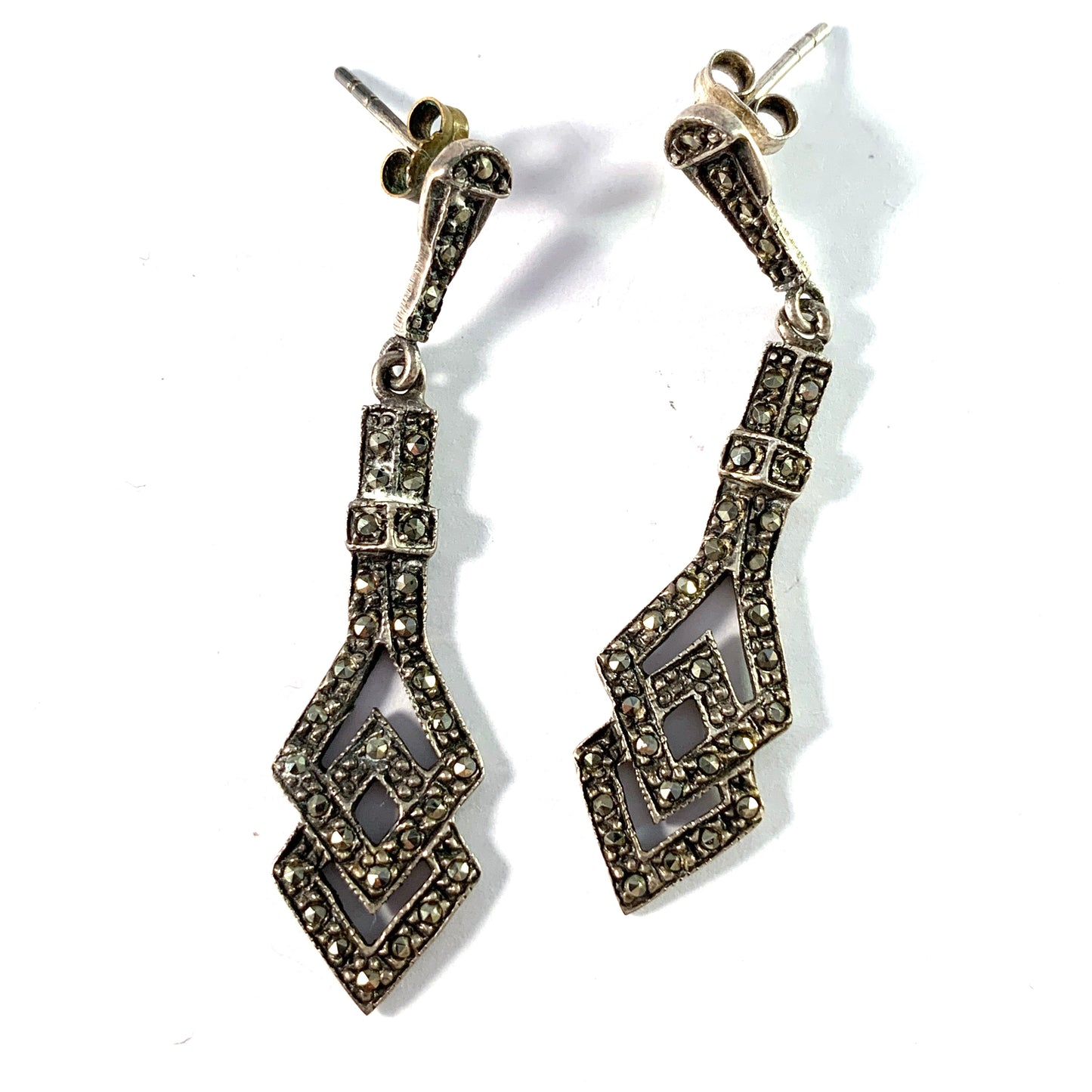 Art Deco, 1930s Sterling Silver Marcasite Earrings.