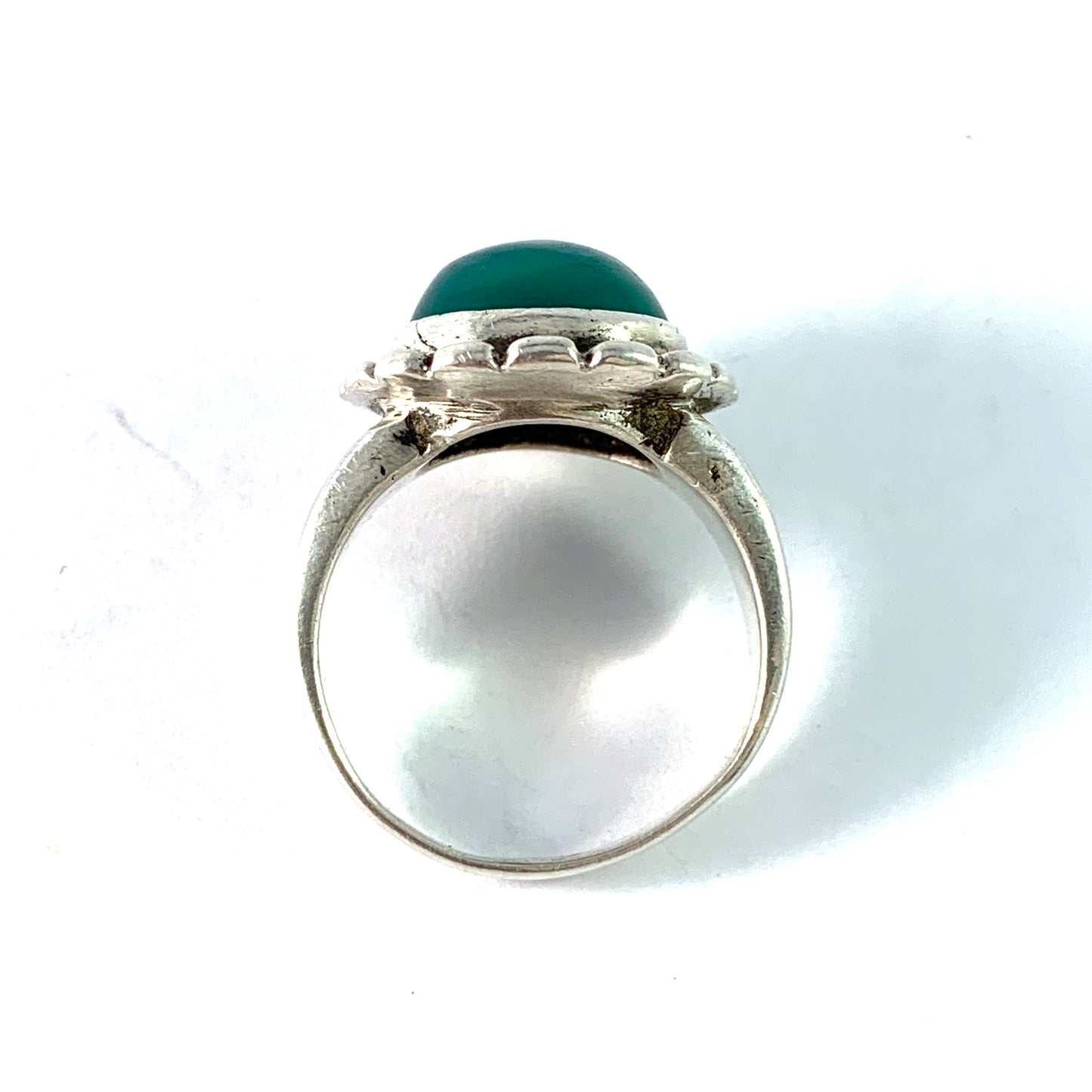 Kaplan, Sweden 1950s. Vintage Solid Silver Chrysoprase Ring.