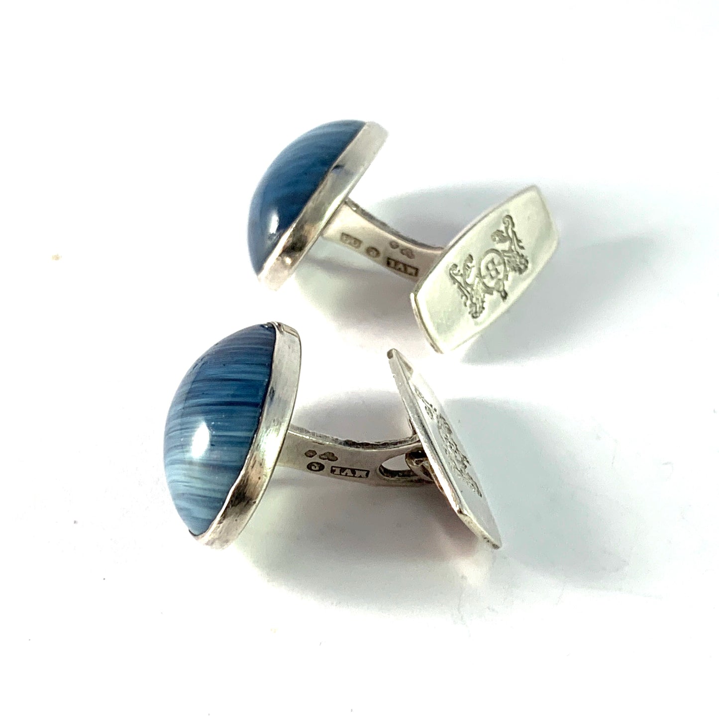 Märta Lindgren, Sweden 1965. Vintage Sterling Silver Bergslagen-stone Cufflinks.