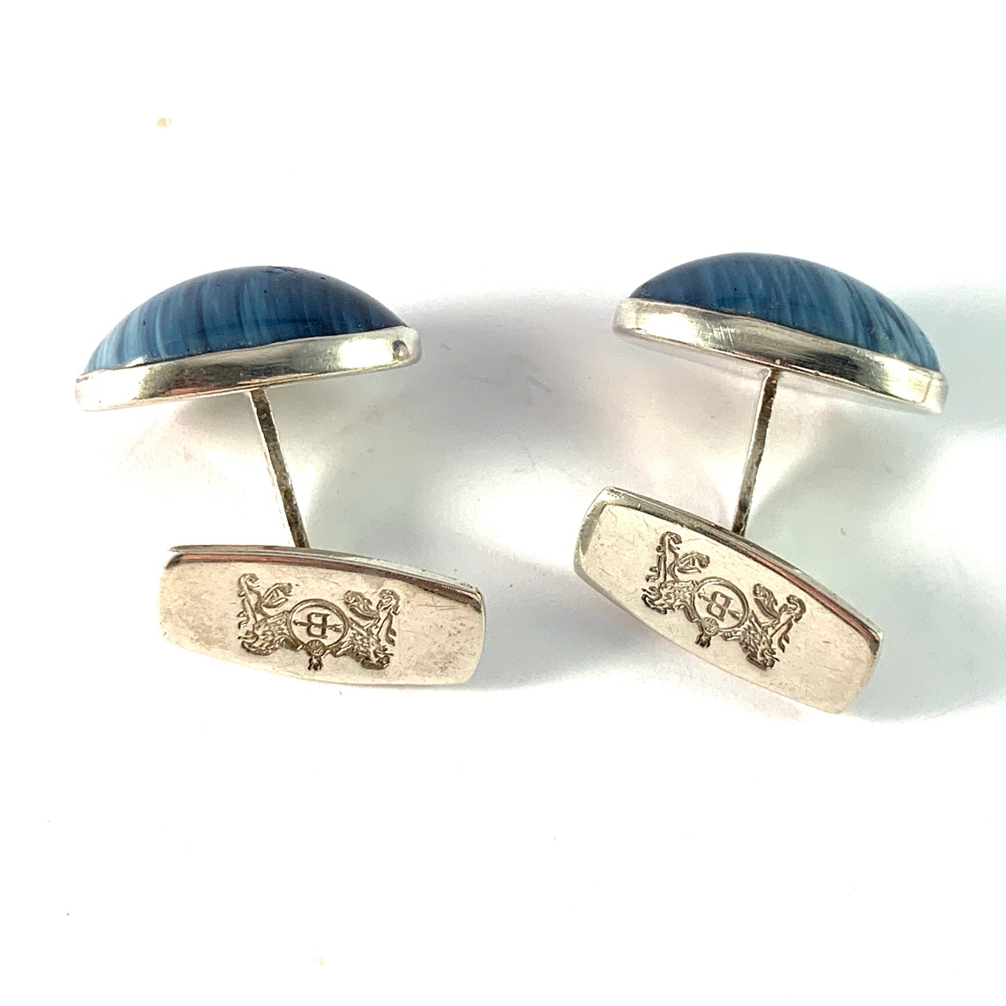 Märta Lindgren, Sweden 1965. Vintage Sterling Silver Bergslagen-stone Cufflinks.