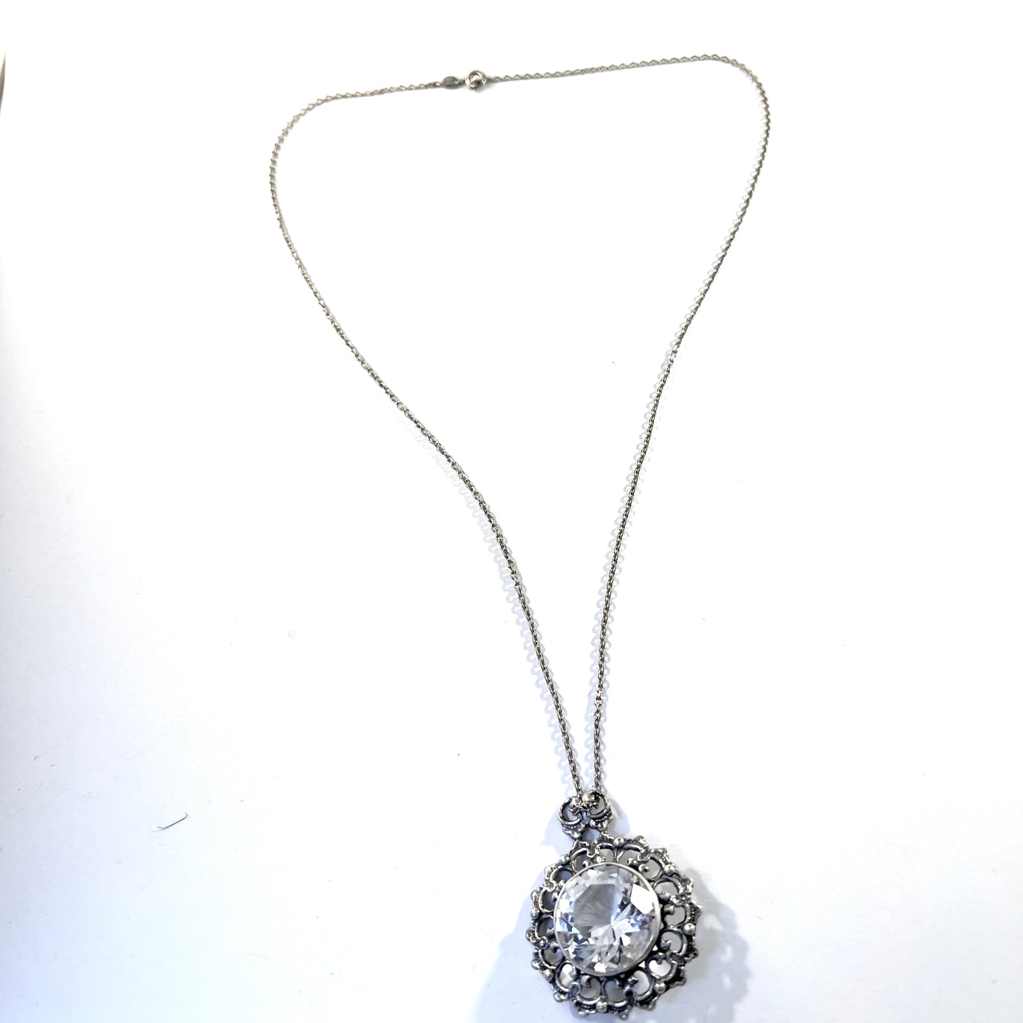 Urpo Hakala, Finland 1970s. Vintage Solid Silver Large Rock Crystal Pendant Necklace.