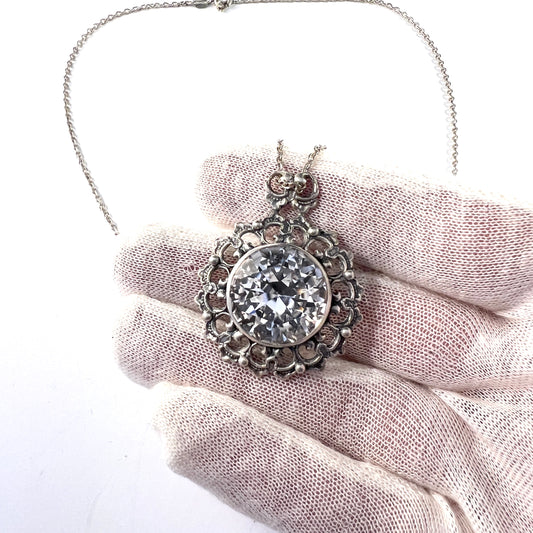 Urpo Hakala, Finland 1970s. Vintage Solid Silver Large Rock Crystal Pendant Necklace.