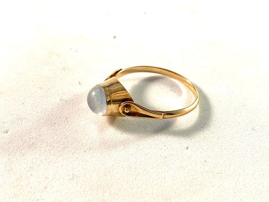 Ekström & Blohm, Sweden 1957 Mid Century 18k Gold Moonstone Ring.