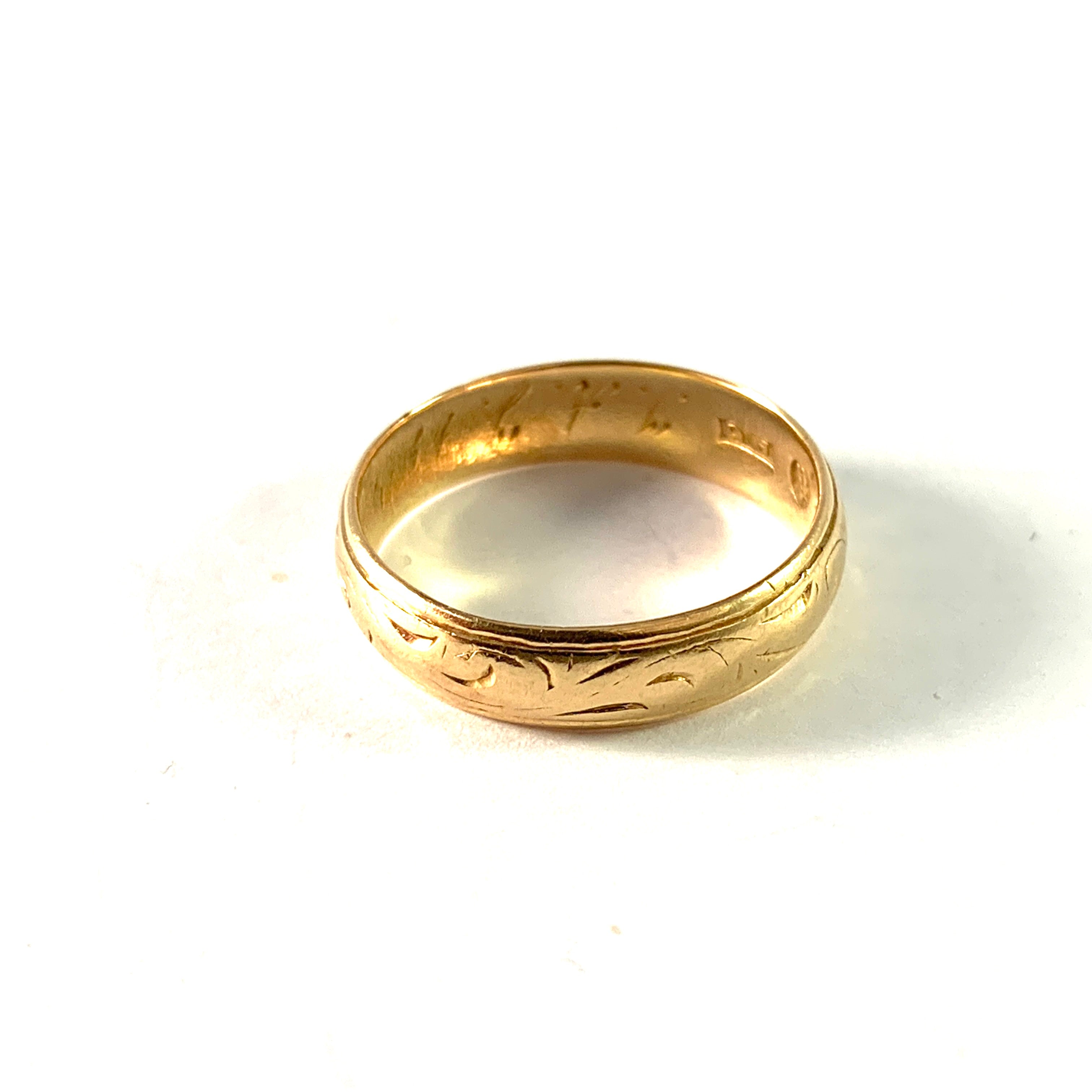 Sweden year 1896. Antique 18k Gold Wedding Band Ring.