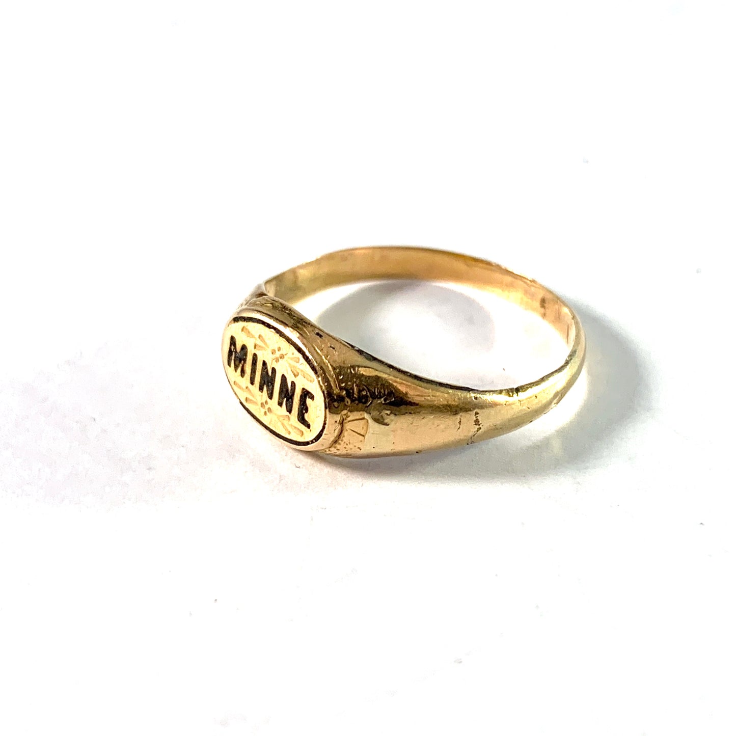 Sweden, Antique 18k Gold Enamel Memory Mourning Ring.