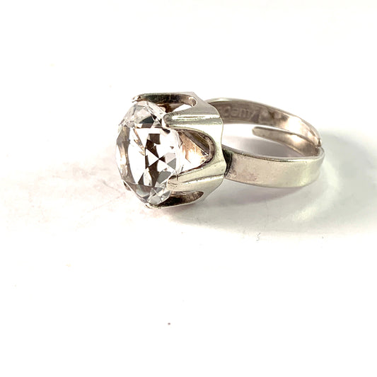 Bengt Hallberg, Sweden 1975. Vintage Sterling Silver Rock Crystal Ring. Adjustable Size.