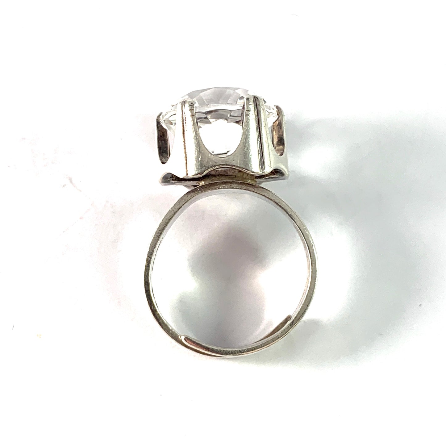 Bengt Hallberg, Sweden 1975. Vintage Sterling Silver Rock Crystal Ring. Adjustable Size.