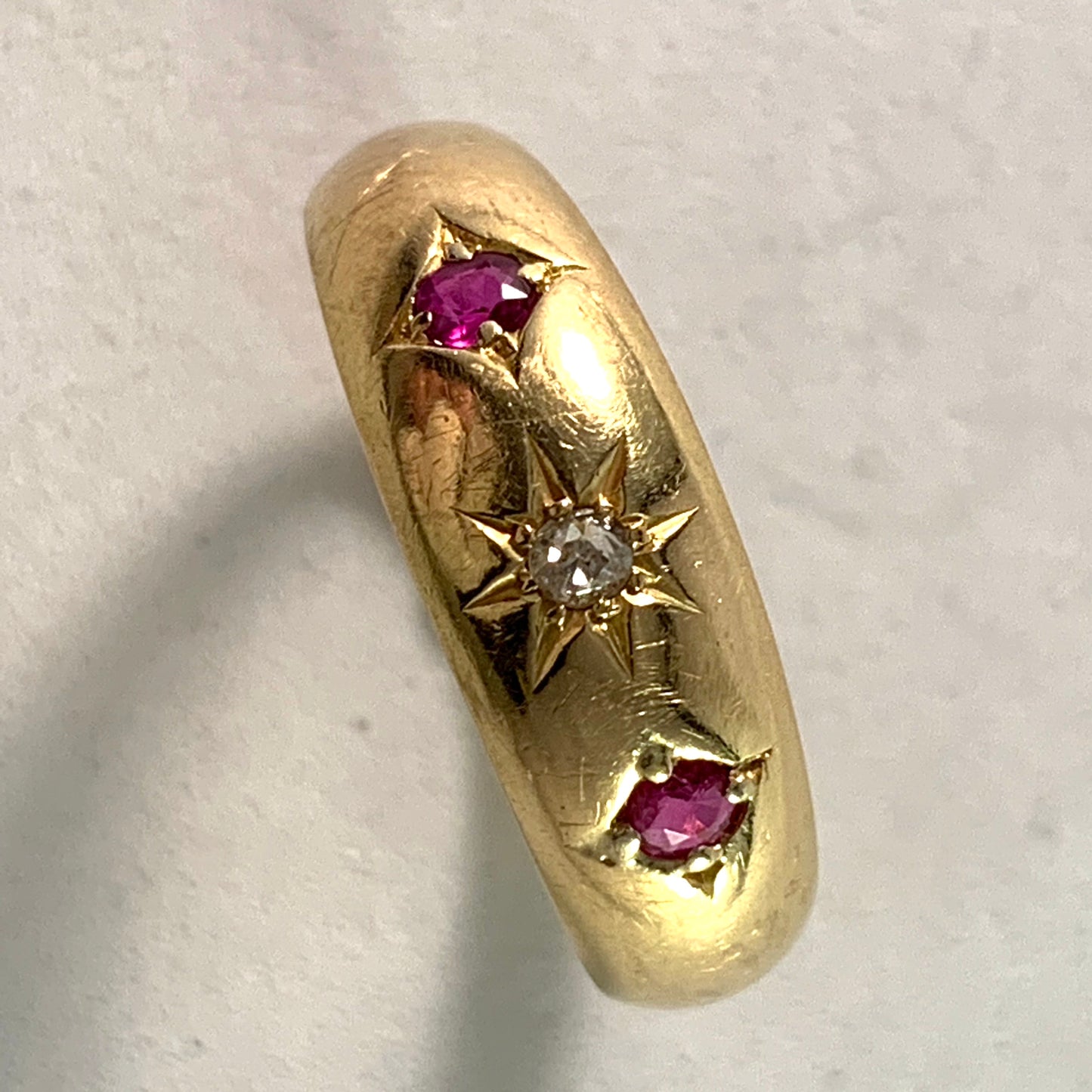 Birmingham 1899 Victorian 18k Gold Diamond Ruby Gypsy Ring.