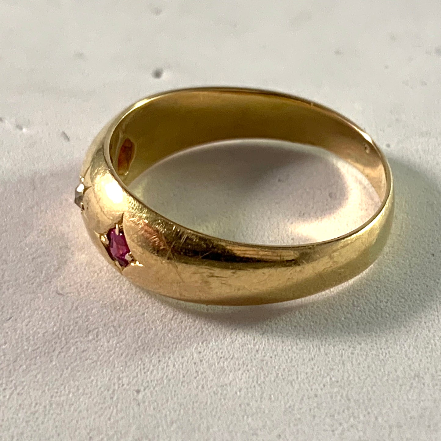 Birmingham 1899 Victorian 18k Gold Diamond Ruby Gypsy Ring.
