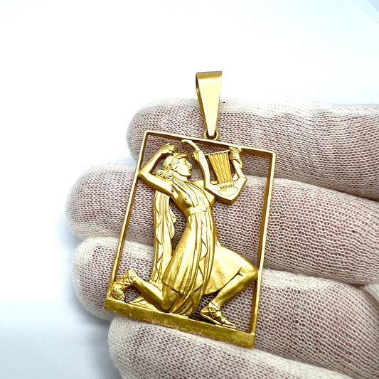 Tore Strindberg for Sporrong, Sweden 1959. Large Gilt Sterling Silver Pendant. Calliope Greek Mythology