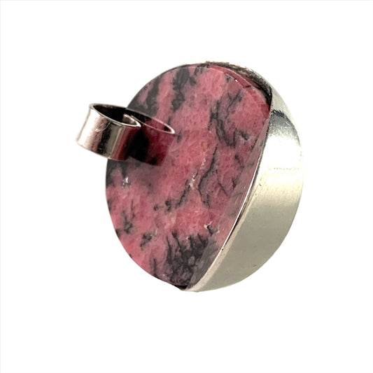 Elon Arenhill, Sweden 1975 Bold Modernist Sterling Rhodonite Ring.