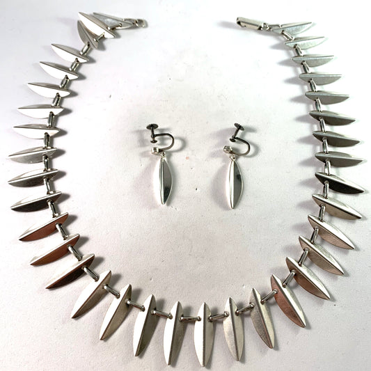 Arvo Saarela, Sweden 1957 Mid Century Modern Sterling Necklace and Earrings