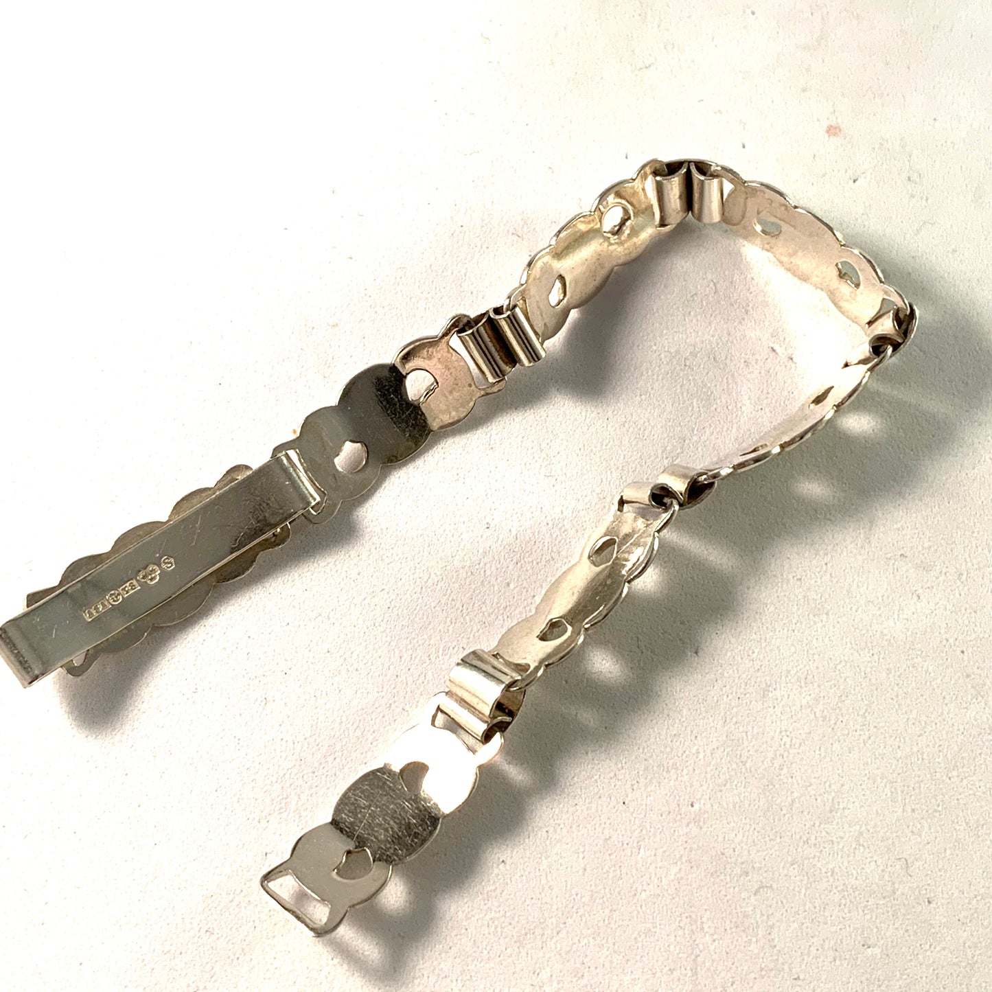 Asa-Silver H Olsson, Sweden 1949 Mid Century Solid Silver Floral Link Bracelet.