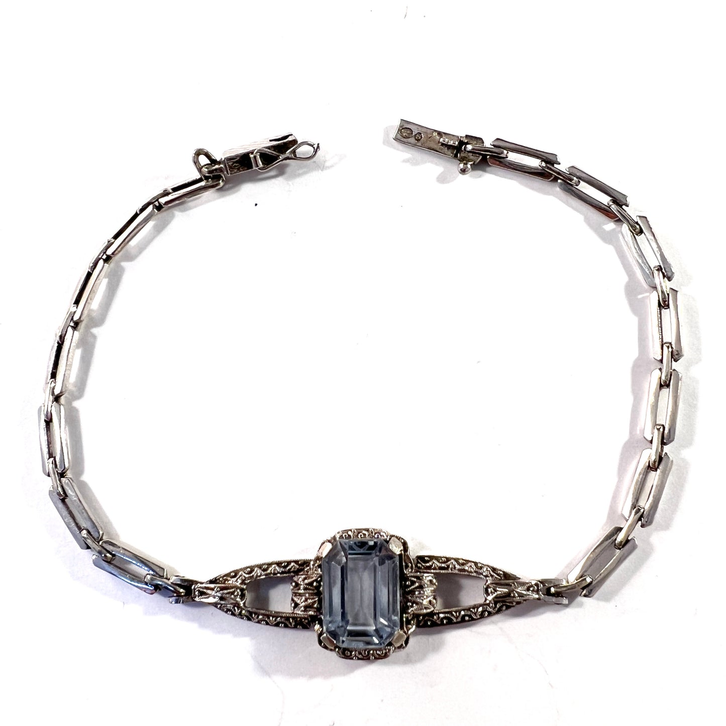 Art Deco Vintage 835 Silver Synthetic Blue Spinel Bracelet.