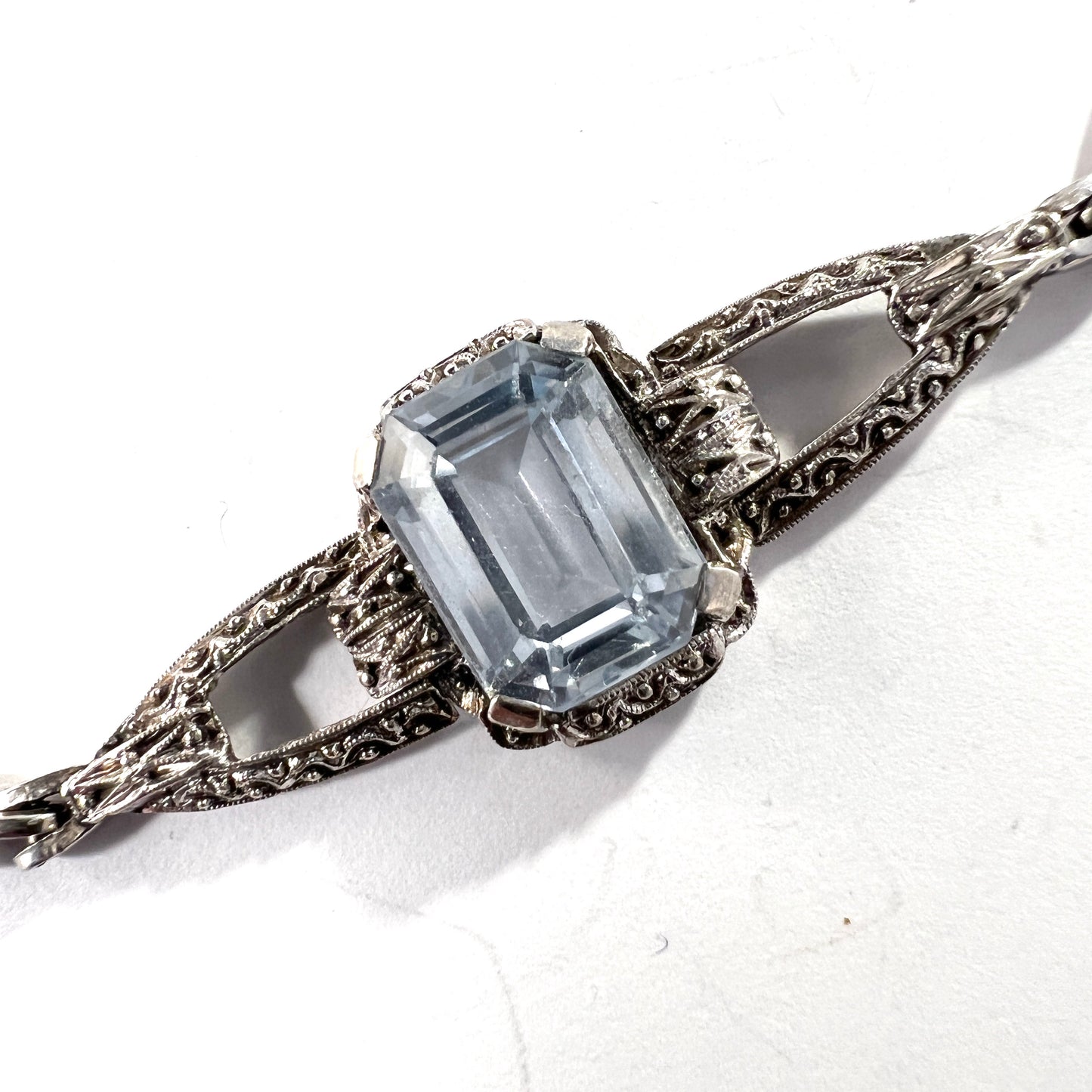 Art Deco Vintage 835 Silver Synthetic Blue Spinel Bracelet.