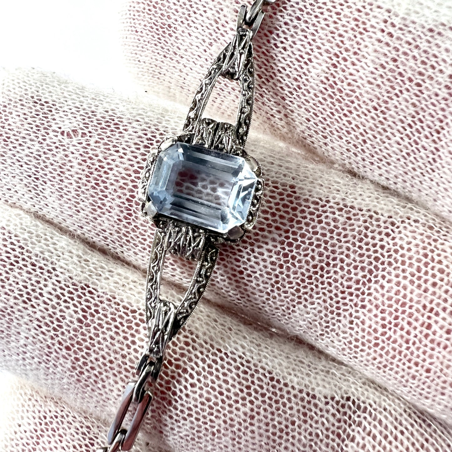 Art Deco Vintage 835 Silver Synthetic Blue Spinel Bracelet.