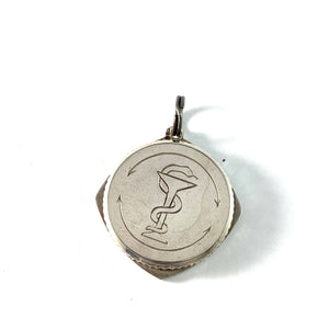 Germany early 1900s. Antique 835 Silver Bowl of Hygieia Medicinal Poison Potion Locket Pendant.