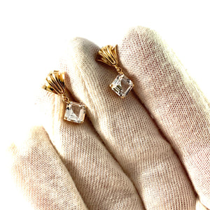 J Petterson, Sweden c 1950s. Mid Century 18k Gold Rock Crystal Earrings.
