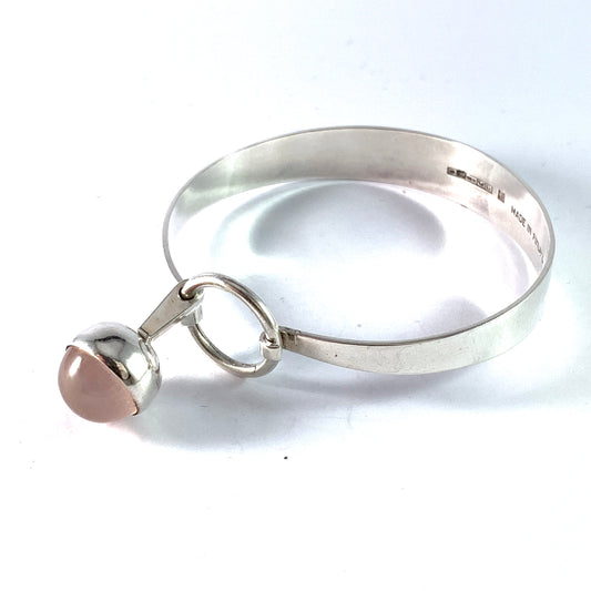 H.Kaksonen for Kaunis Koru Finland 1964 Vinage Solid Silver Rose Quartz Bracelet.