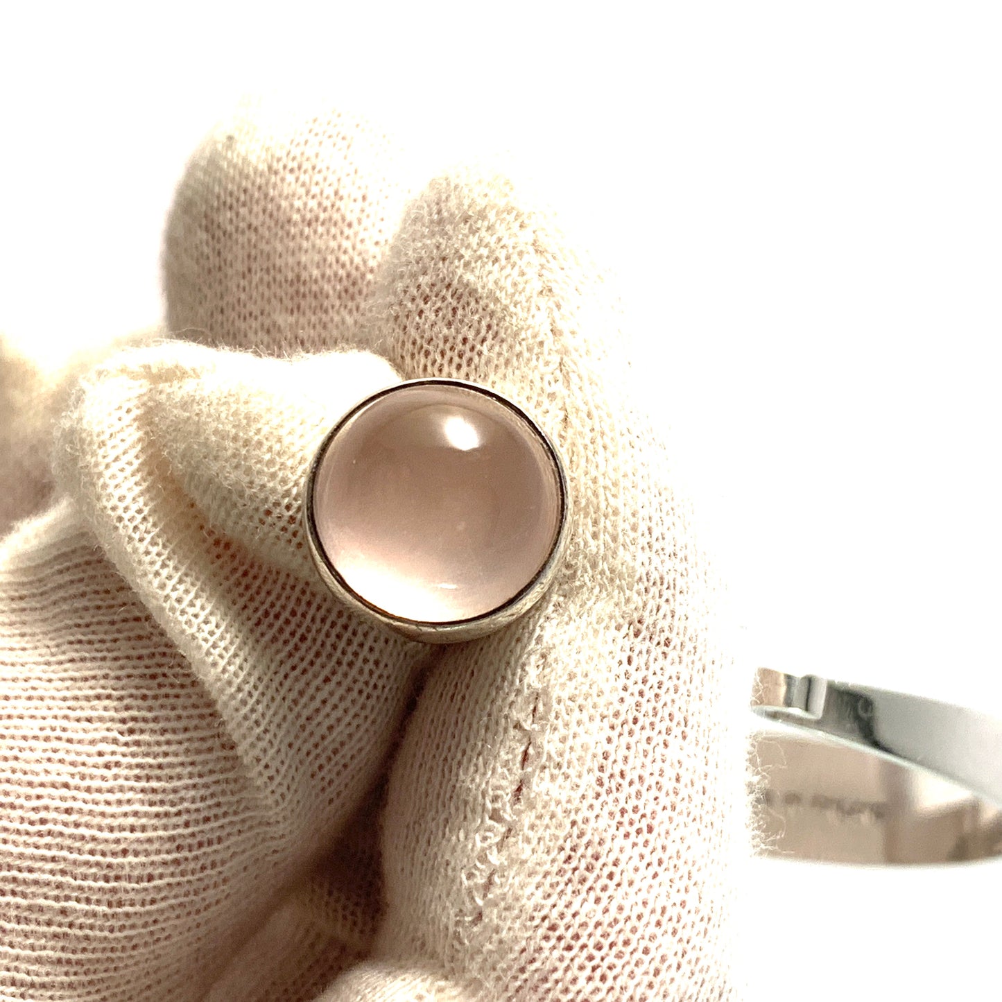 H.Kaksonen for Kaunis Koru Finland 1964 Vinage Solid Silver Rose Quartz Bracelet.