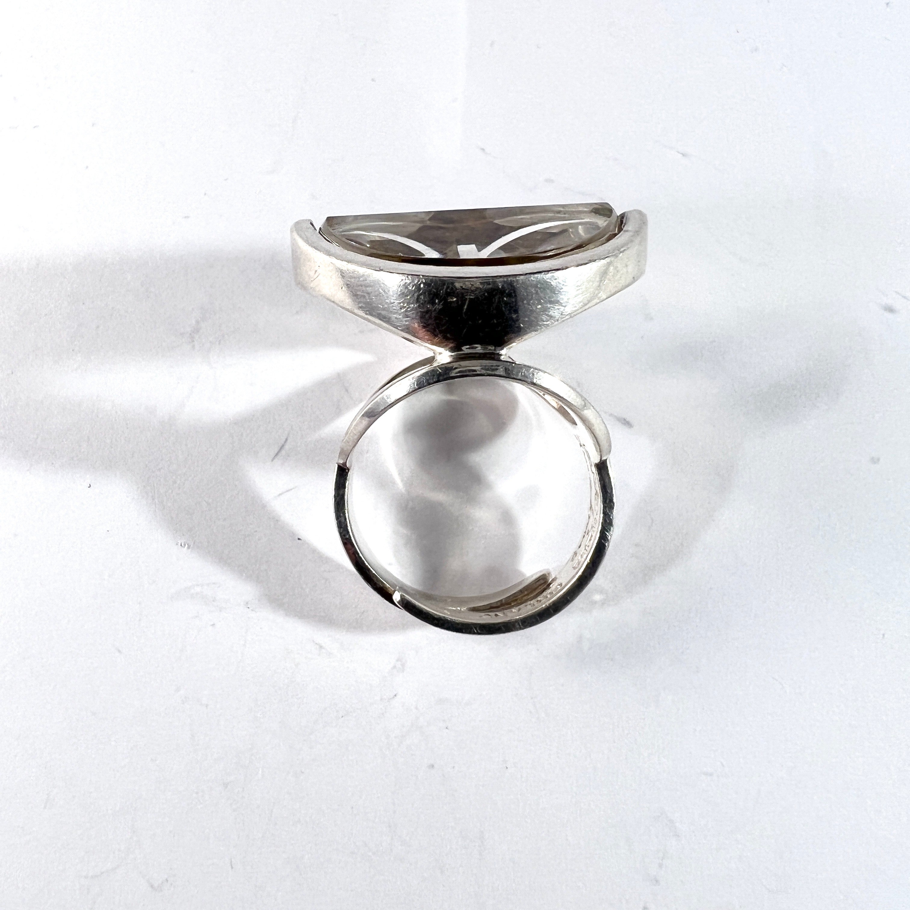 Jorma Laine for Turun Hopea Finland 1973. Iconic Sterling Silver Rock Crystal Ring.