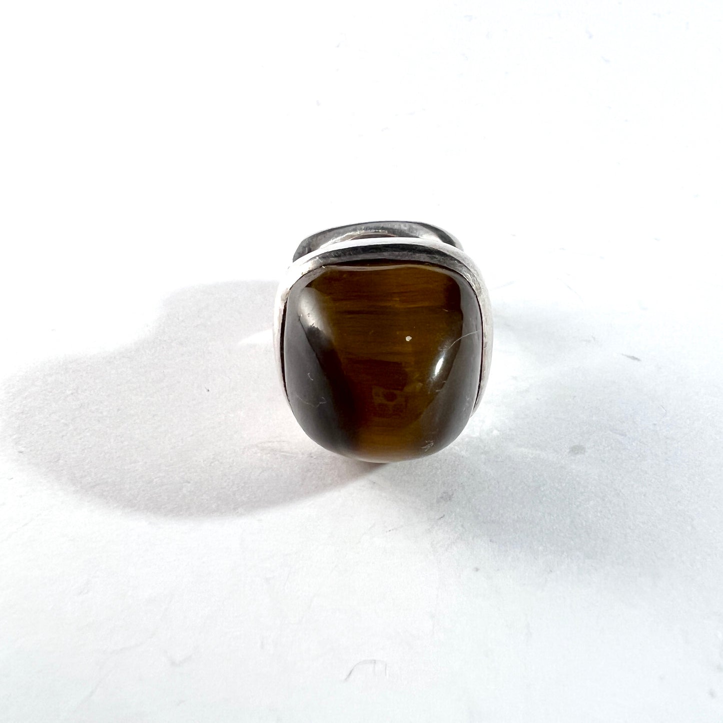 France 1960-70s. Bold Vintage Modernist Solid Silver Tiger's Eye Ring.