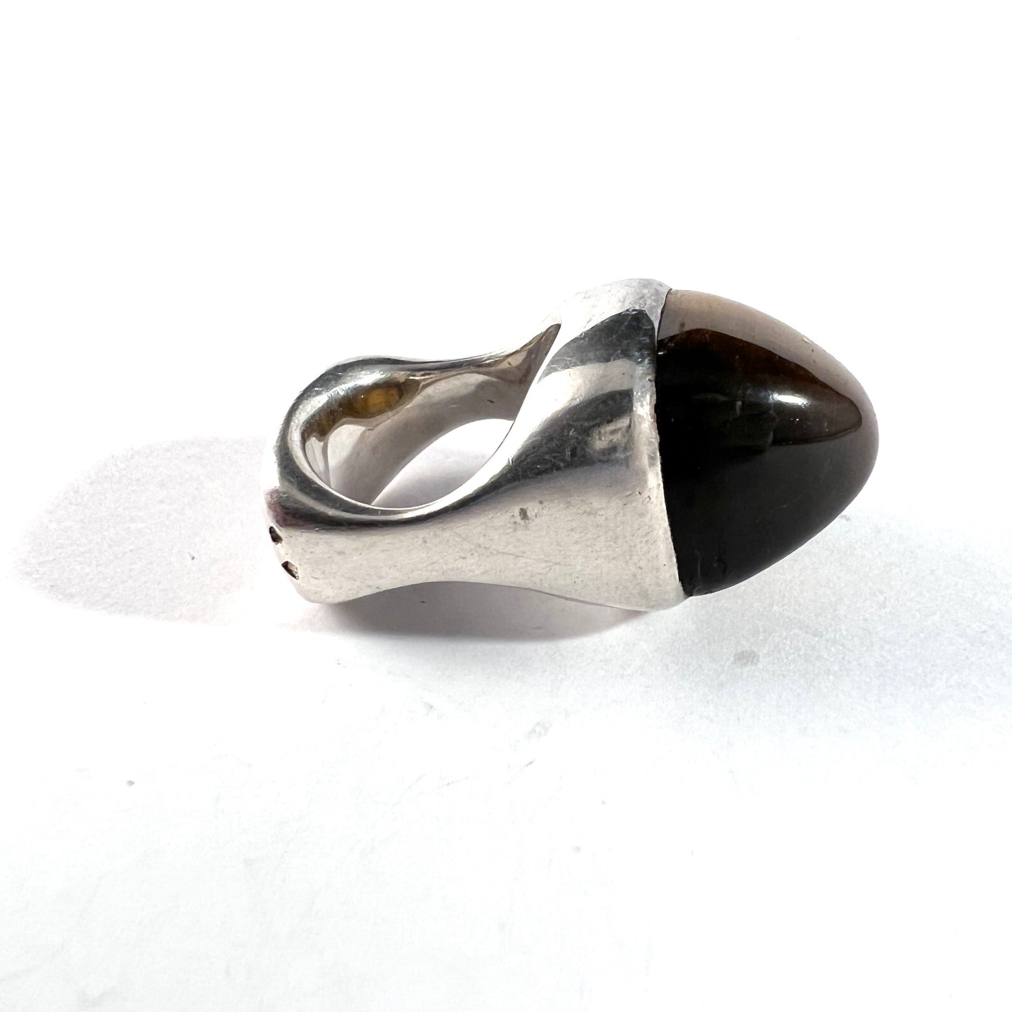 France 1960-70s. Bold Vintage Modernist Solid Silver Tiger's Eye Ring.