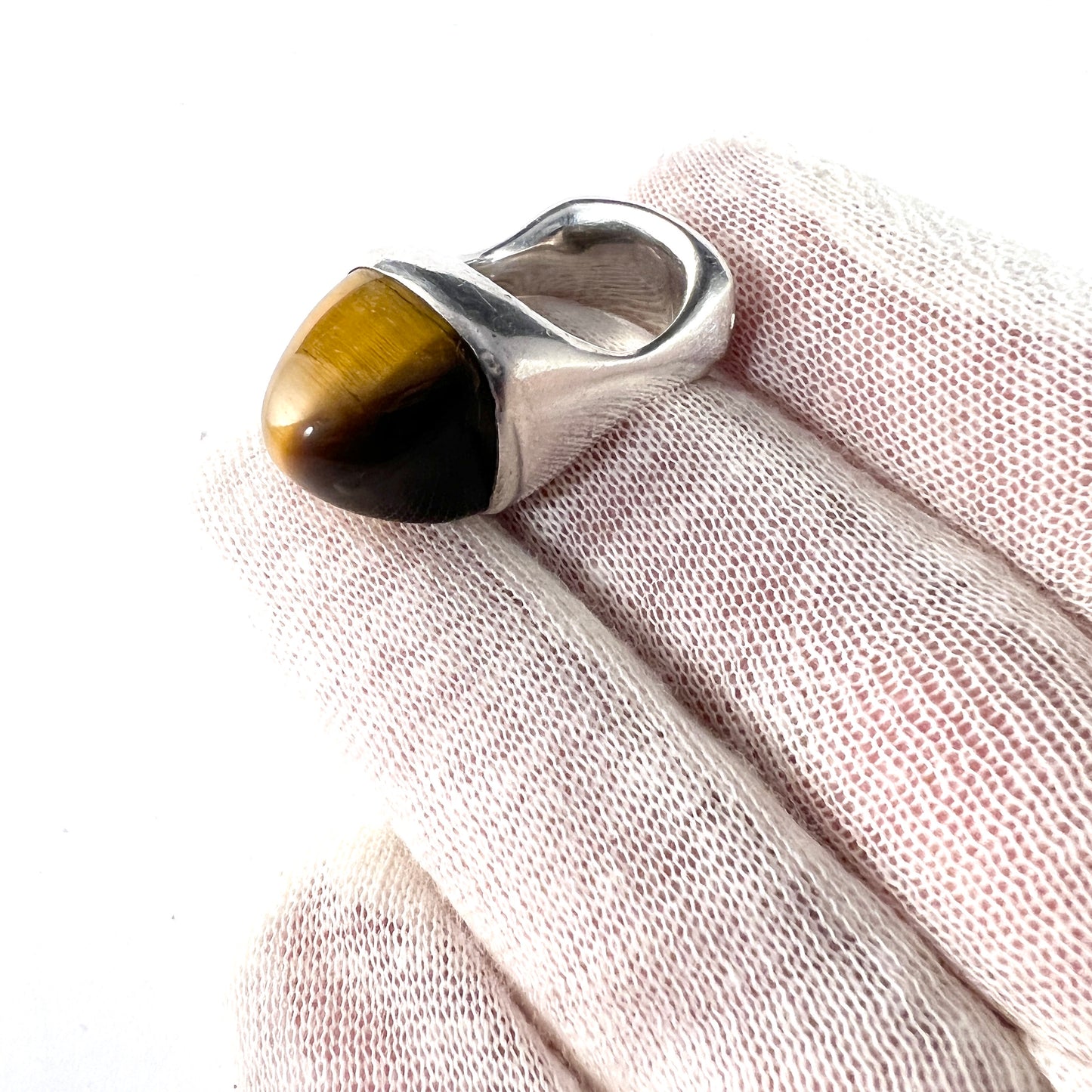 France 1960-70s. Bold Vintage Modernist Solid Silver Tiger's Eye Ring.