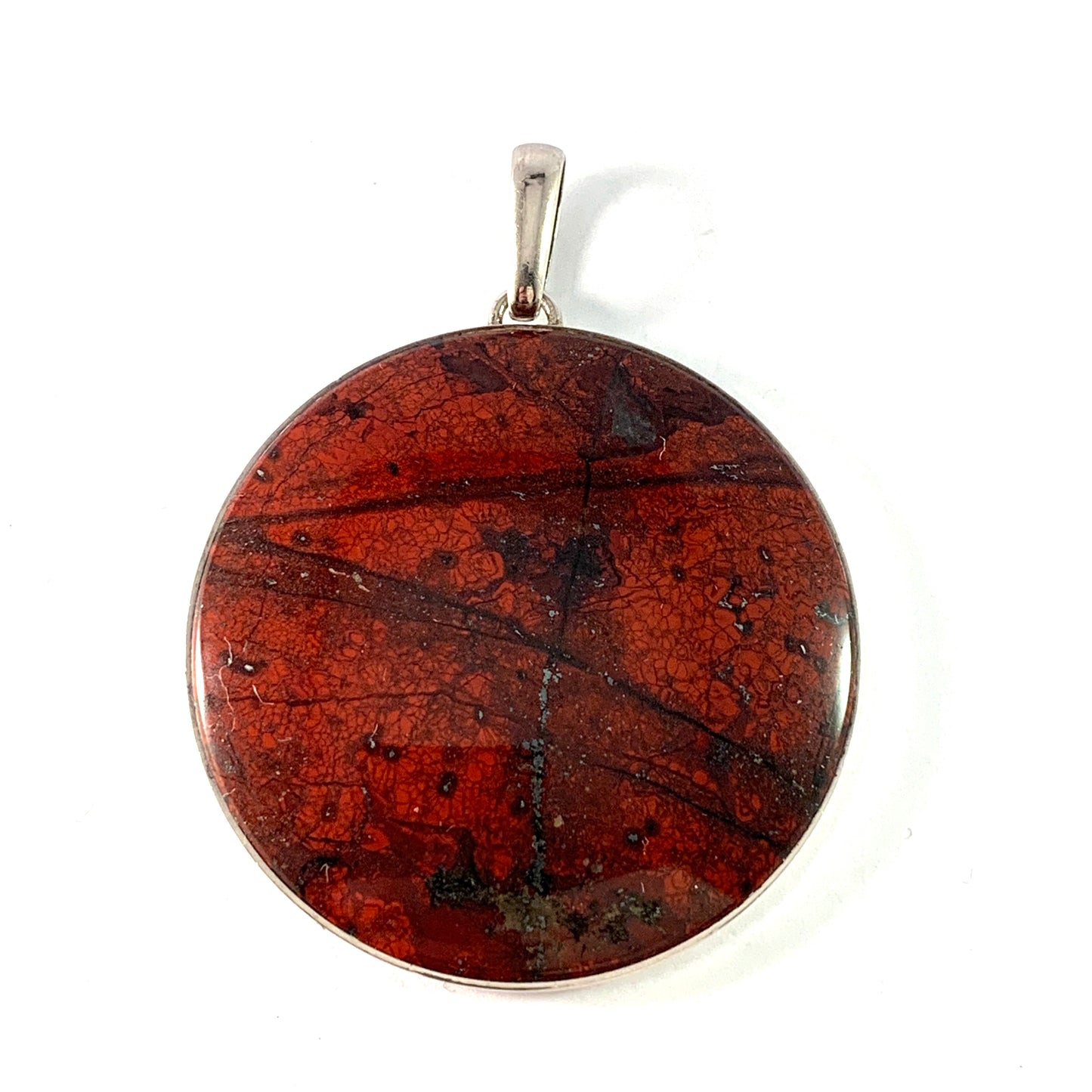 Stenlya, Stockholm 1976. Large Blood Red Iron Ore Sterling Silver Pendant.