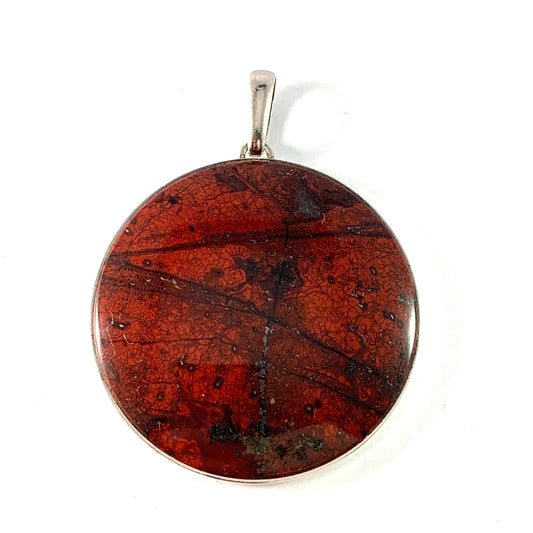 Stenlya, Stockholm 1976. Large Blood Red Iron Ore Sterling Silver Pendant.