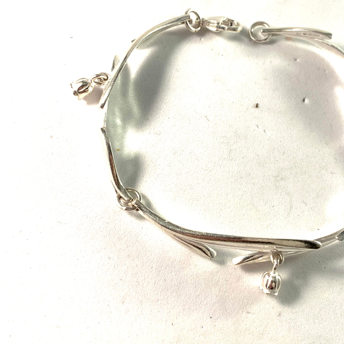 Kalevala Koru, Finland Vintage Sterling Silver Flower Charm Link Bracelet.