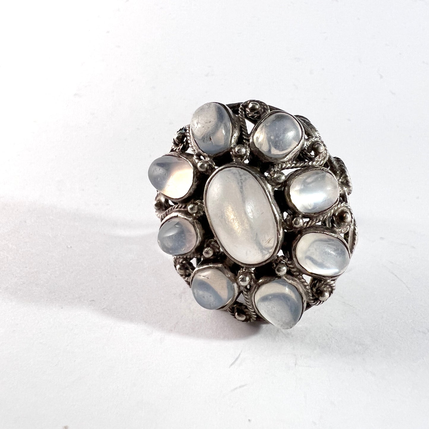 Vintage Mid Century Huge Sterling Silver Moonstone Cocktail Ring.