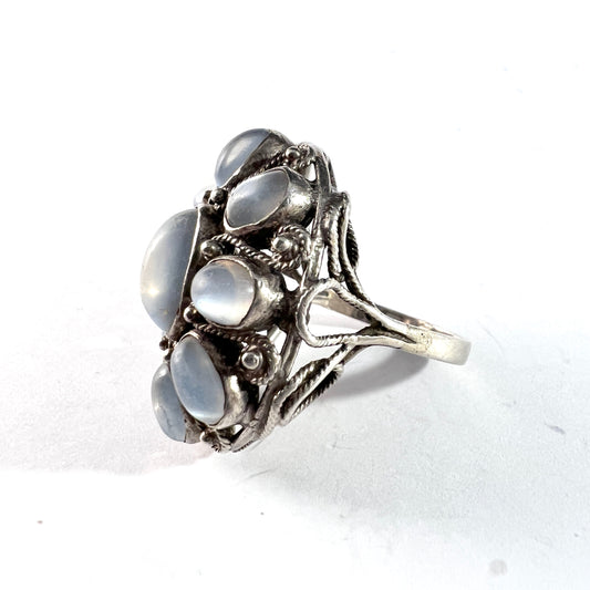 Vintage Mid Century Huge Sterling Silver Moonstone Cocktail Ring.