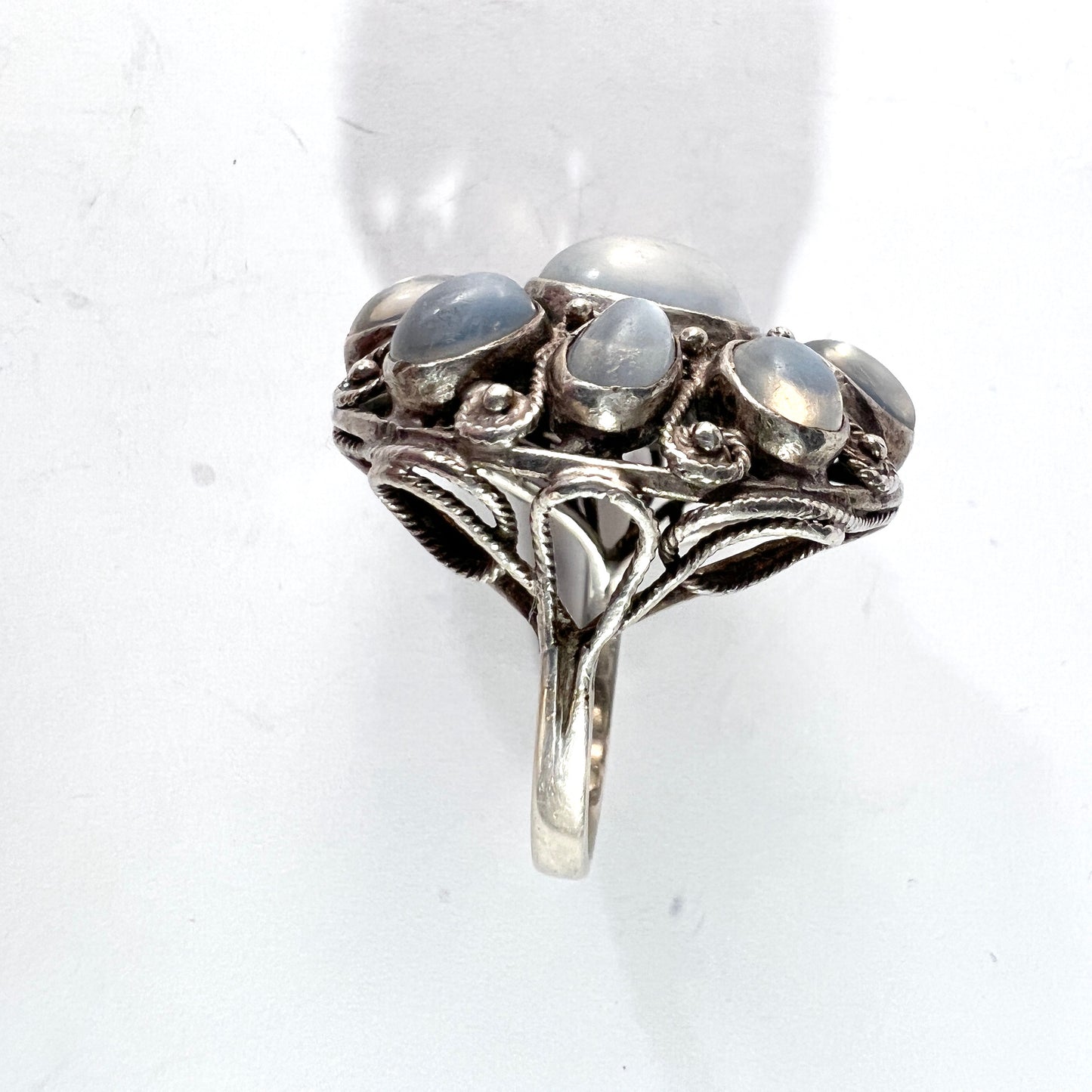 Vintage Mid Century Huge Sterling Silver Moonstone Cocktail Ring.