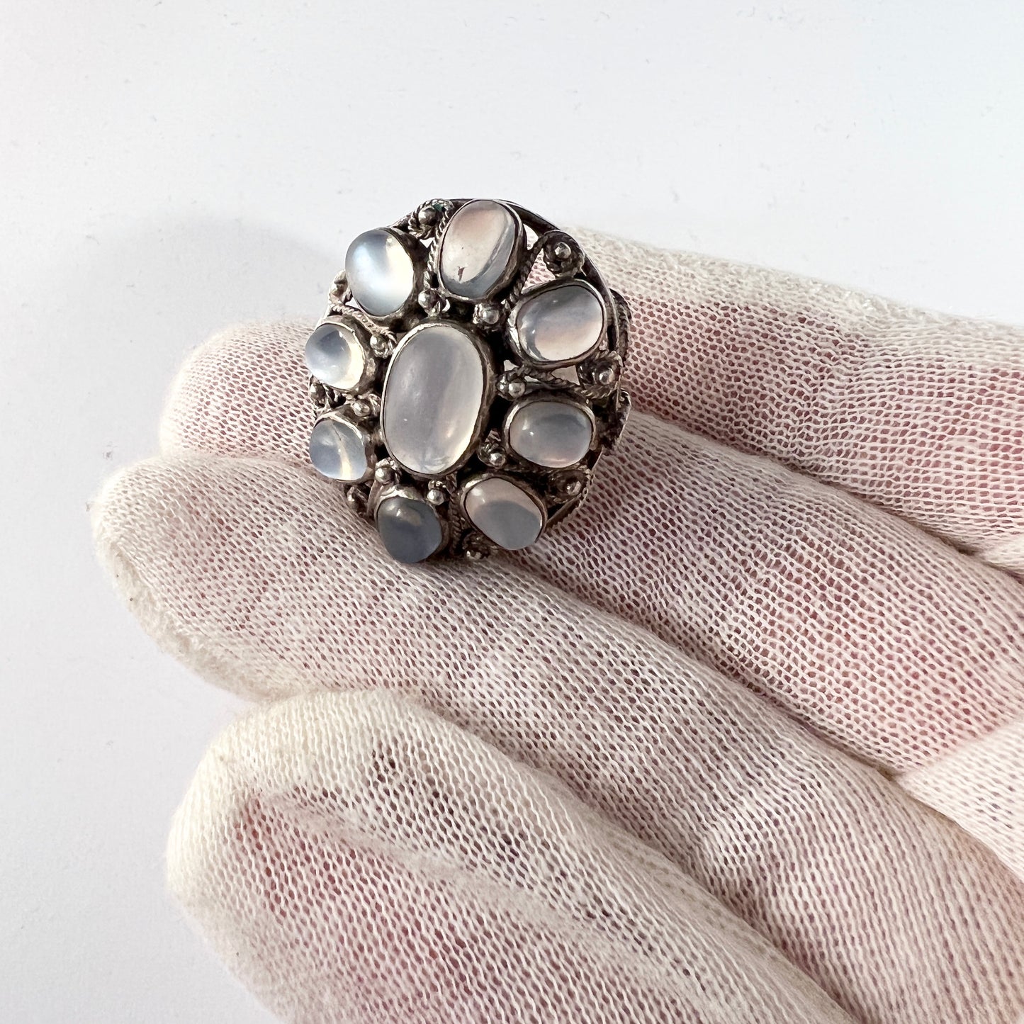 Vintage Mid Century Huge Sterling Silver Moonstone Cocktail Ring.