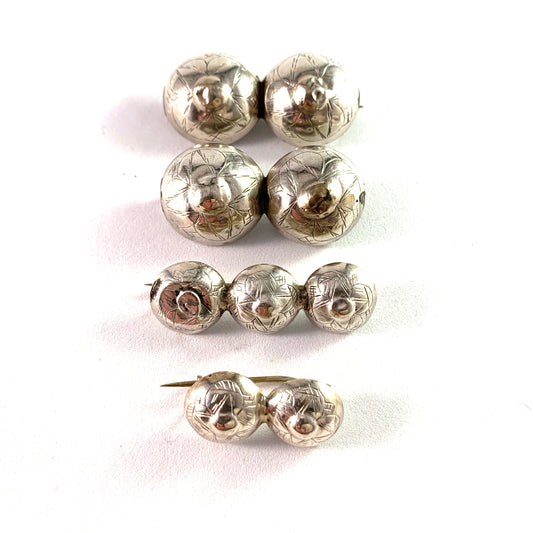G Dahlgren, Sweden Victorian mid 1800s Solid Silver Set of Traditional Scandinavian Button Brooches.