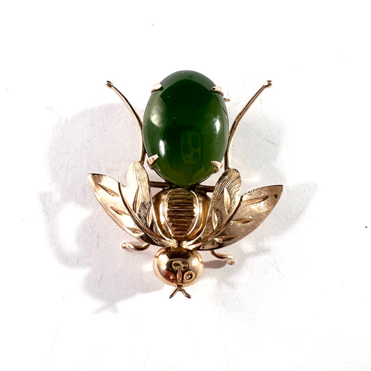 East Asia Vintage 14k Gold Jade Bee Brooch.