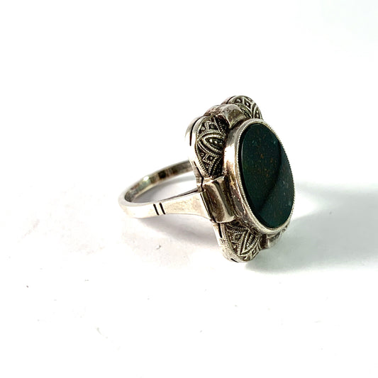 Vintage 1930-40s Solid 835 Silver Bloodstone Signet Ring.