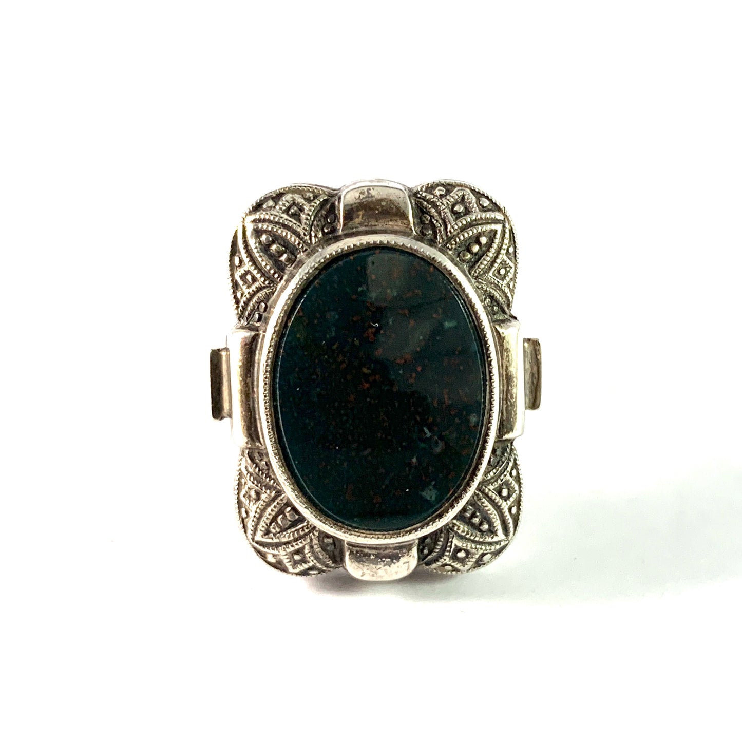 Vintage 1930-40s Solid 835 Silver Bloodstone Signet Ring.