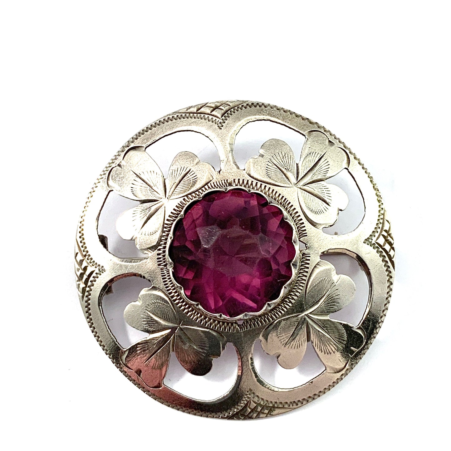 William Fuglede, Denmark 1907-37. Antique Art Nouveau 830 Silver Paste Stone Brooch.