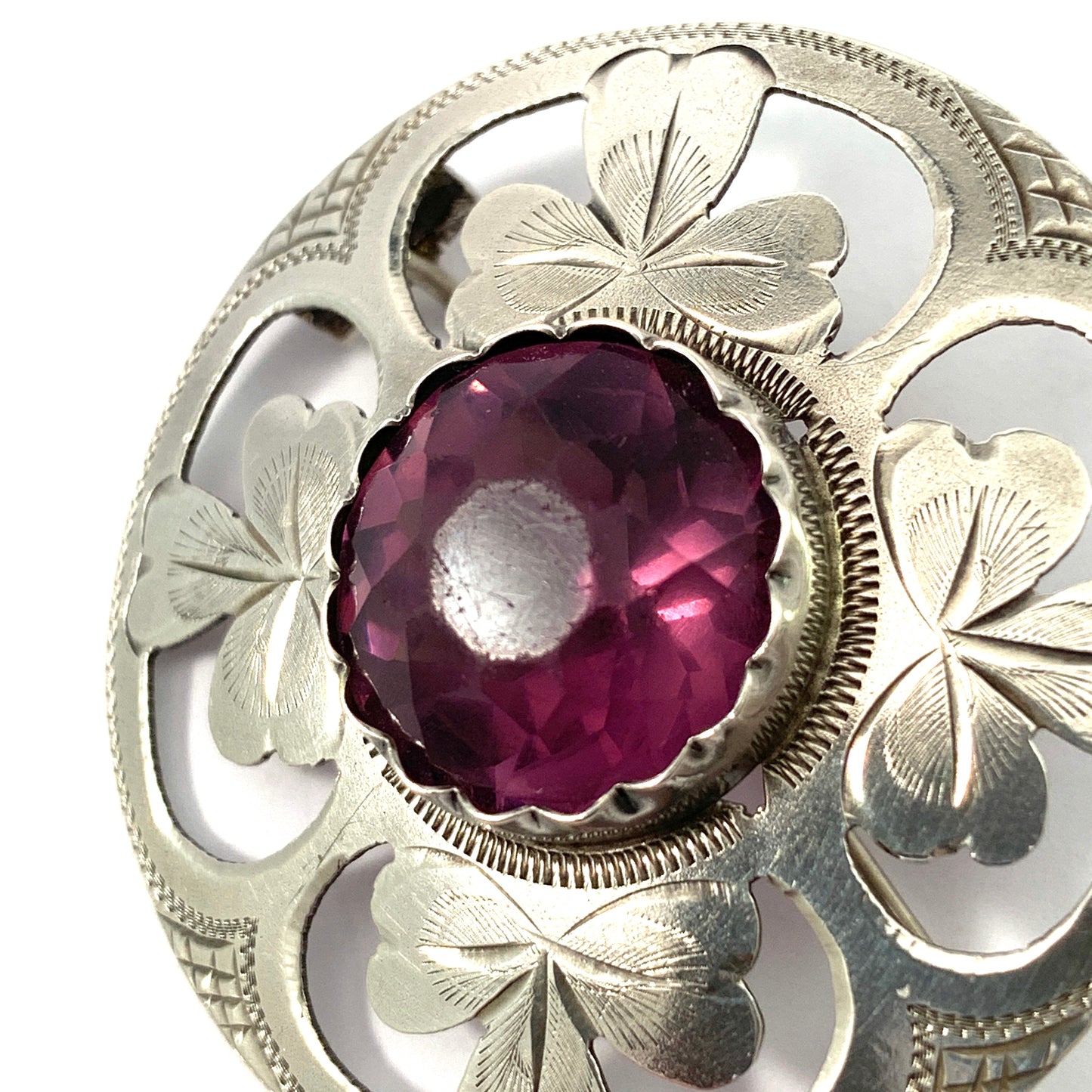 William Fuglede, Denmark 1907-37. Antique Art Nouveau 830 Silver Paste Stone Brooch.