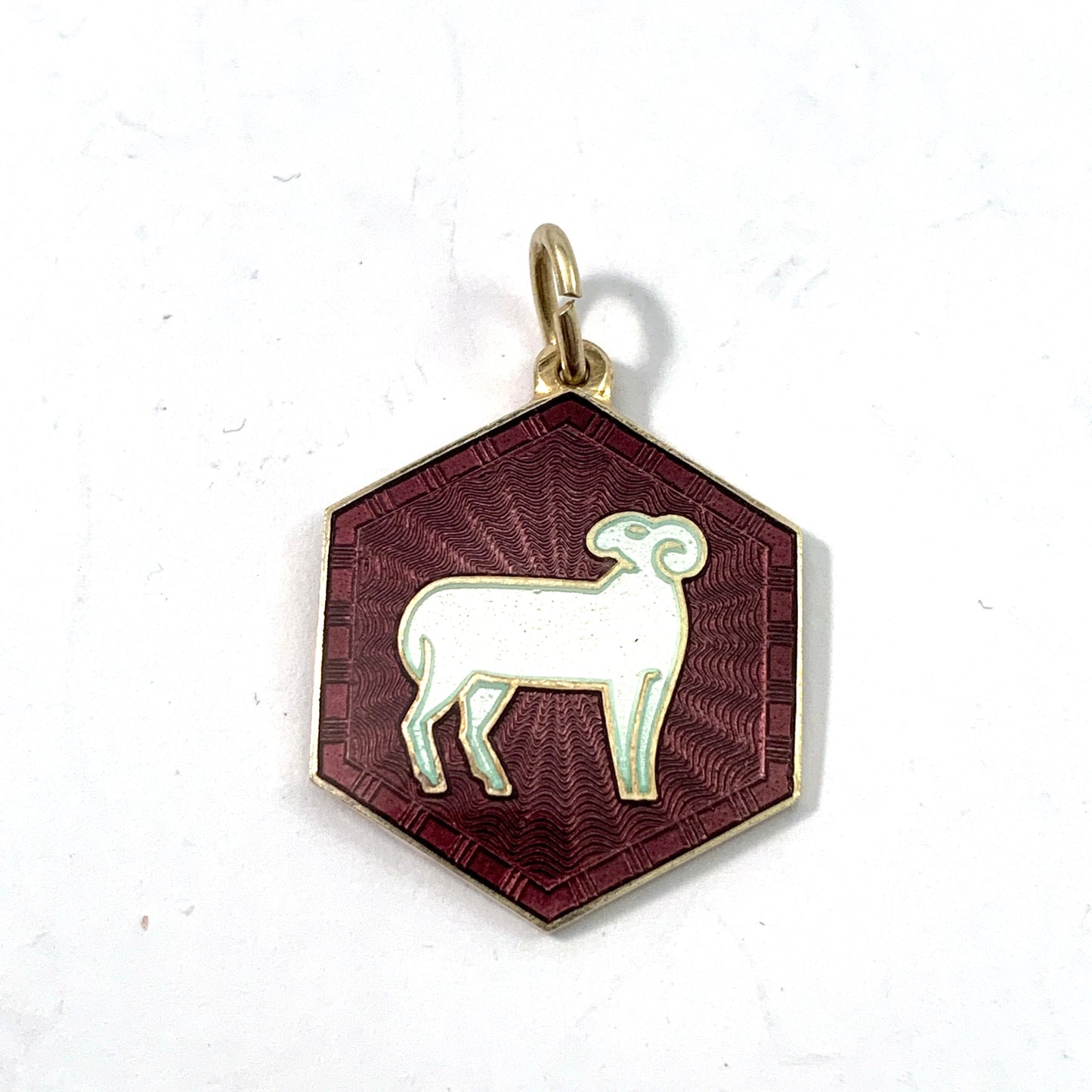 David Andersen, Norway. Vintage Sterling Silver Enamel Zodiac Aries Charm Pendant.