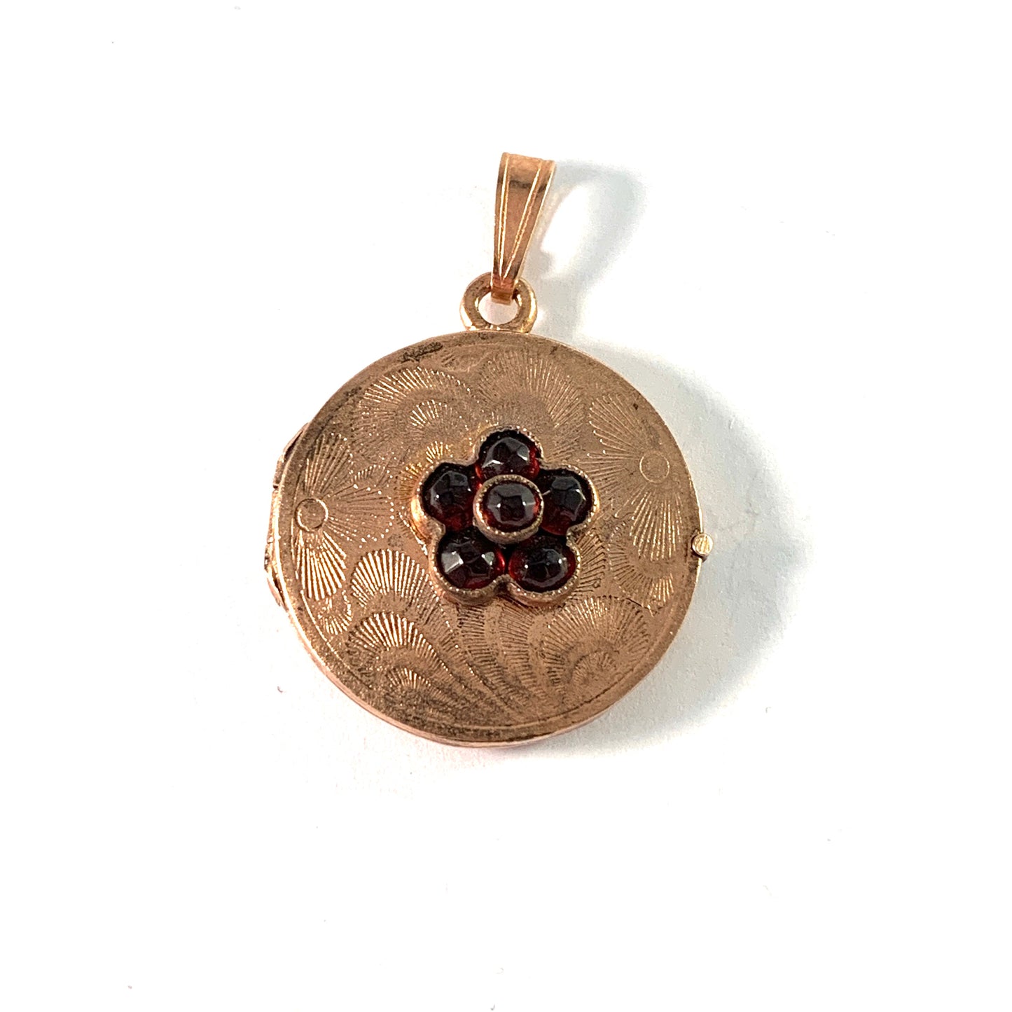 Mid Century Gilt 835 Silver Bohemian Garnet Locket Pendant.